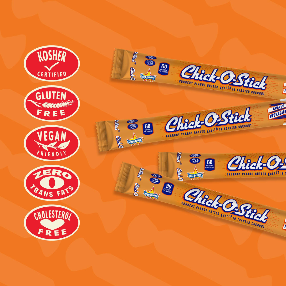 Atkinson's Chick-O-Stick – Crunchy Peanut Butter Rolled in Toasted Coconut | Gluten Free, Kosher, Vegan – 0.7 oz Candy Bar (36 Count)