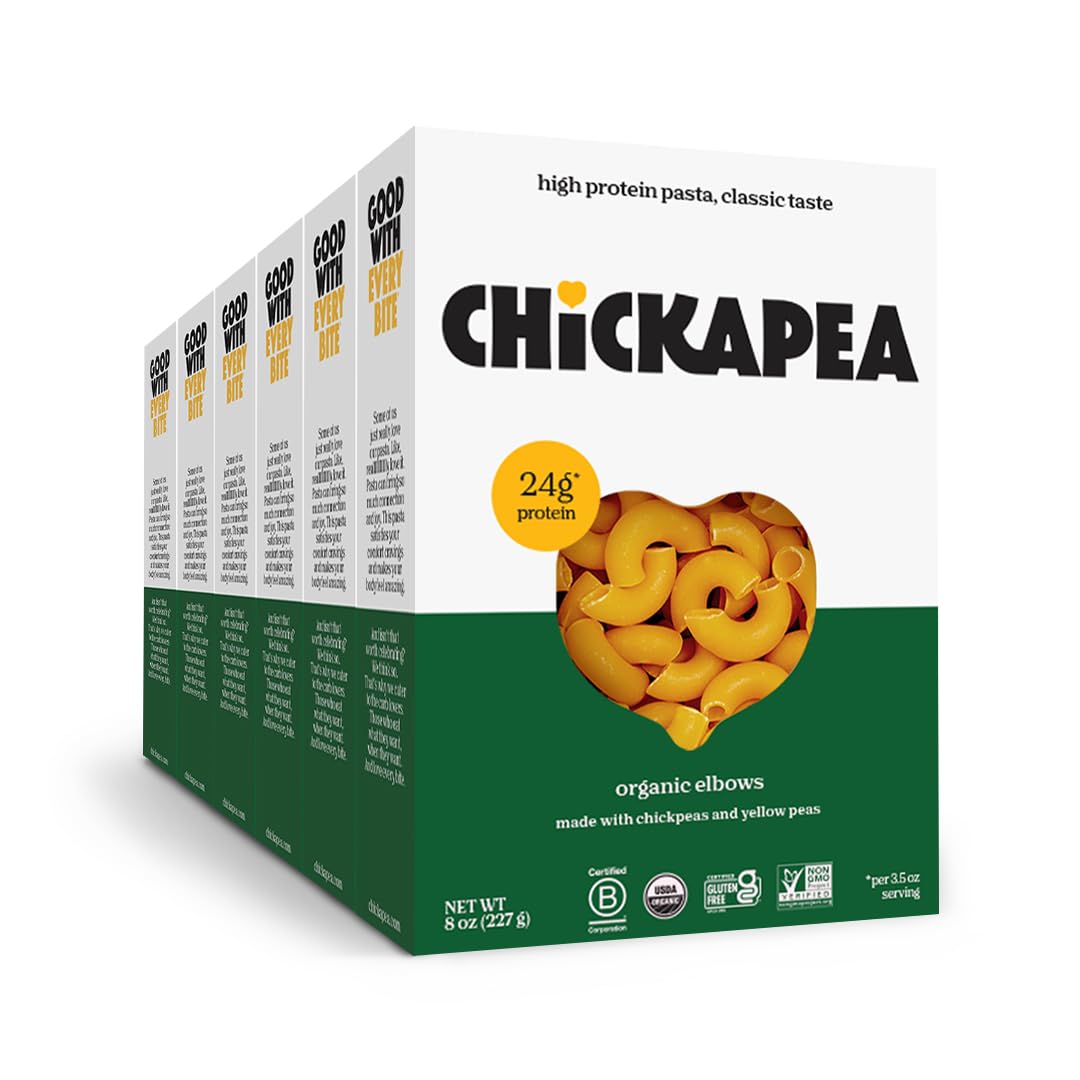 Chickapea Organic Chickpea Pasta - Elbows, 8 oz (Pack of 6) | Protein-Packed, Gluten-Free