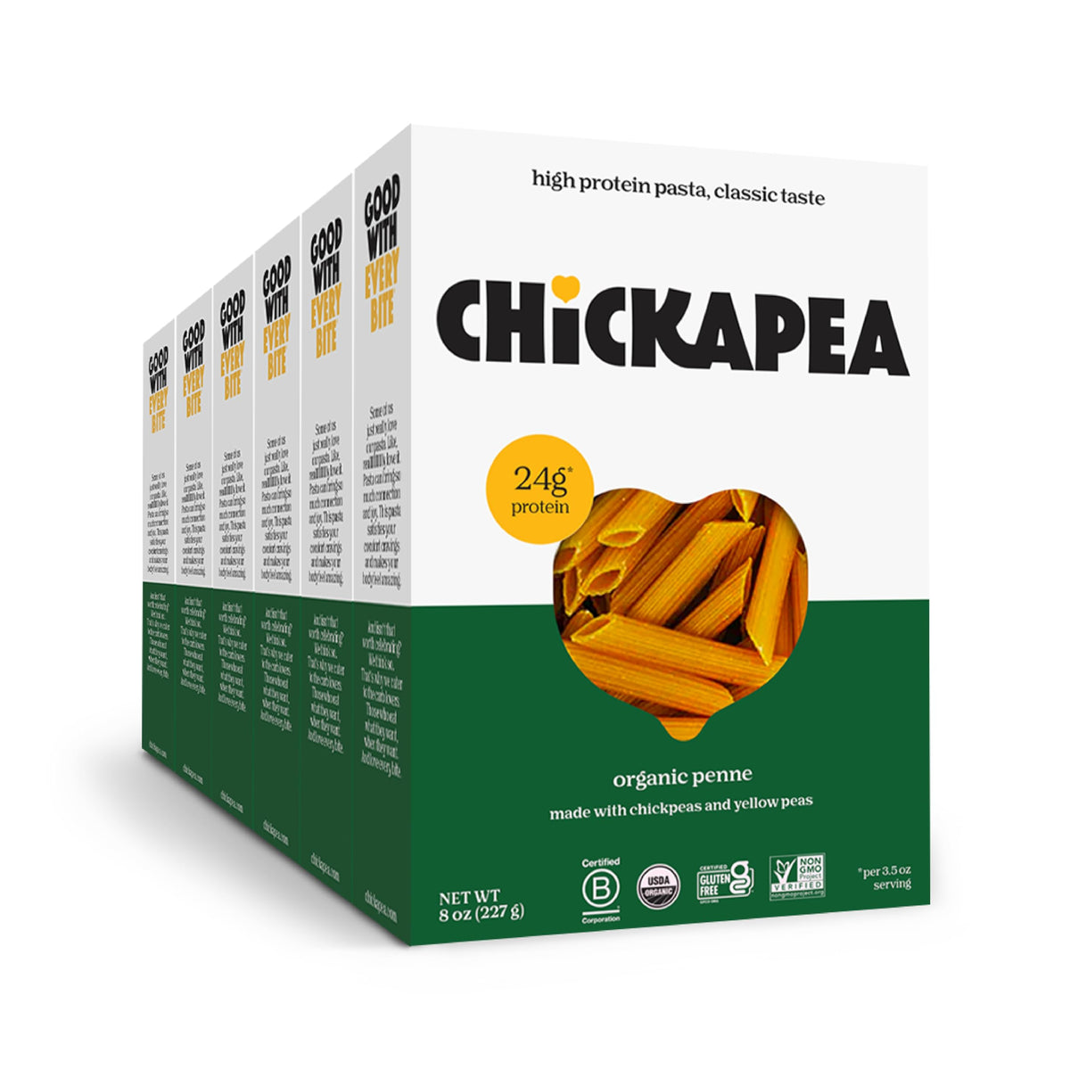 Chickapea Organic Chickpea Pasta – Penne, 8 oz (Pack of 6) | Protein-Packed & Gluten-Free