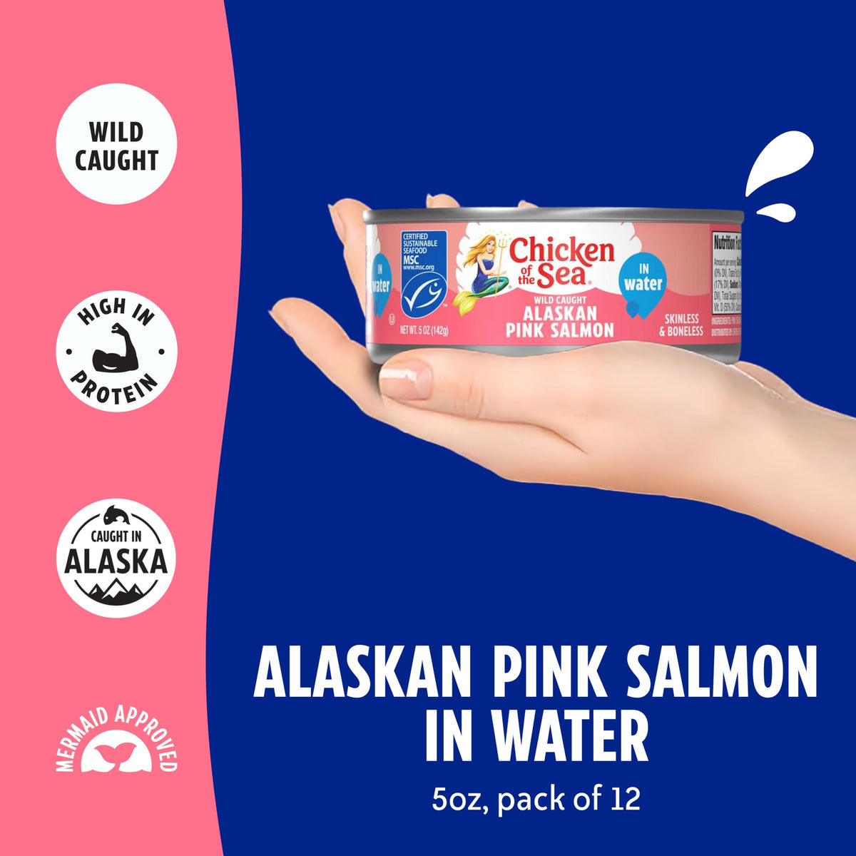 Chicken of the Sea Alaskan Pink Salmon in Water, 5 oz Cans – 12-Pack, Skinless & Boneless