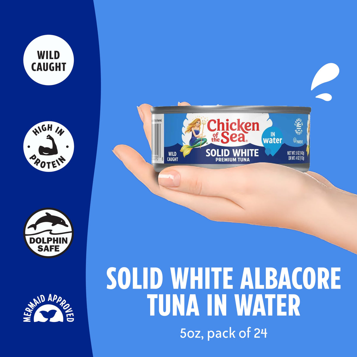 Chicken of the Sea Wild Caught Albacore Tuna in Water – 5 oz Cans, 24-Pack | High Protein