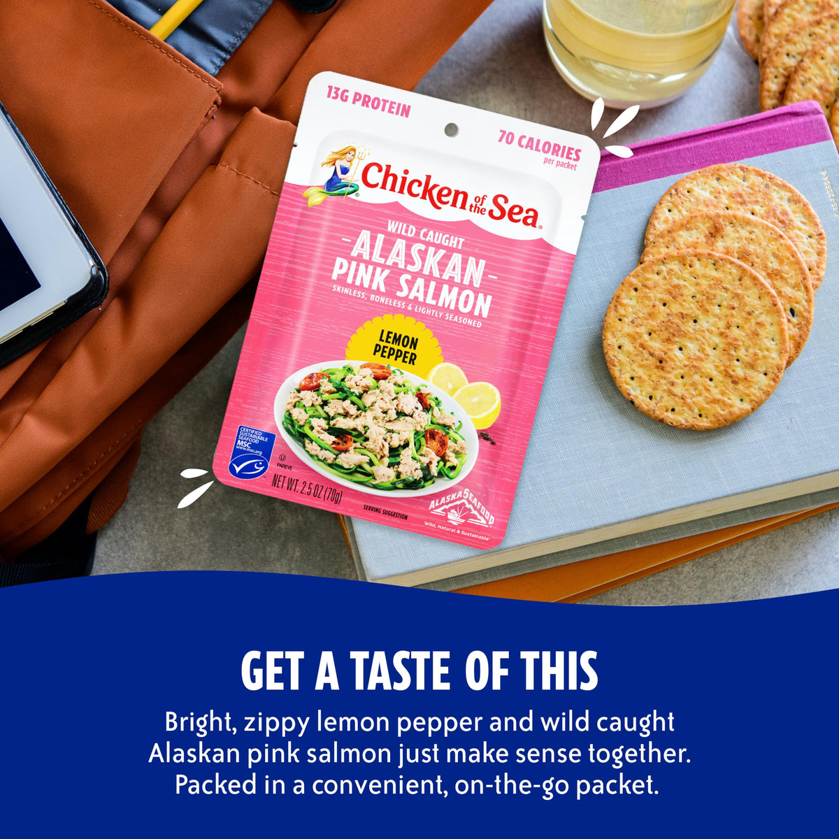 Chicken of the Sea Alaskan Pink Salmon with Lemon Pepper – 2.5 oz Pouches (12 ct) | Wild-Caught & MSC-Certified