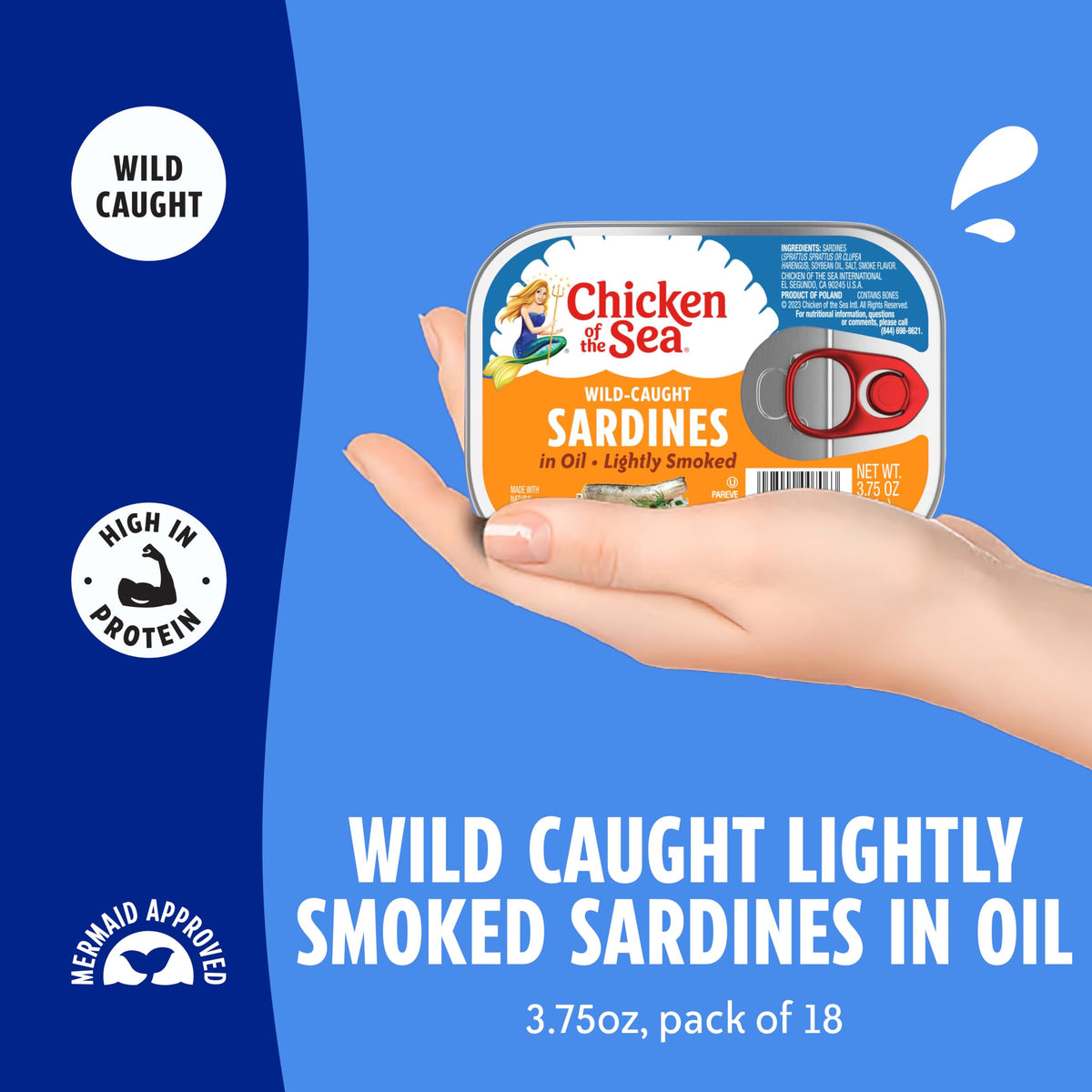 Chicken of the Sea Wild Caught Lightly Smoked Sardines in Oil – 18 Cans, 3.75 oz Each