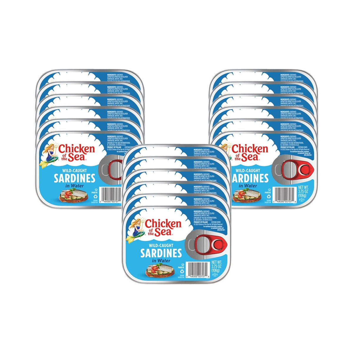 Chicken of the Sea Wild Caught Sardines in Water – 18-Count, 3.75 oz Cans | High Protein & Omega-3