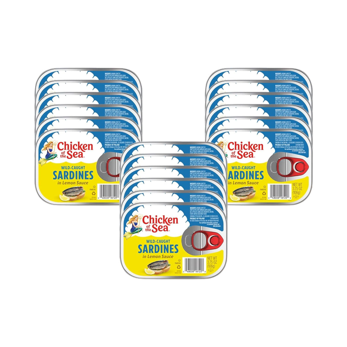 Chicken of the Sea Wild Caught Sardines in Lemon Sauce – 3.75 oz Cans, 18-Count, High-Protein Omega-3 Sardines