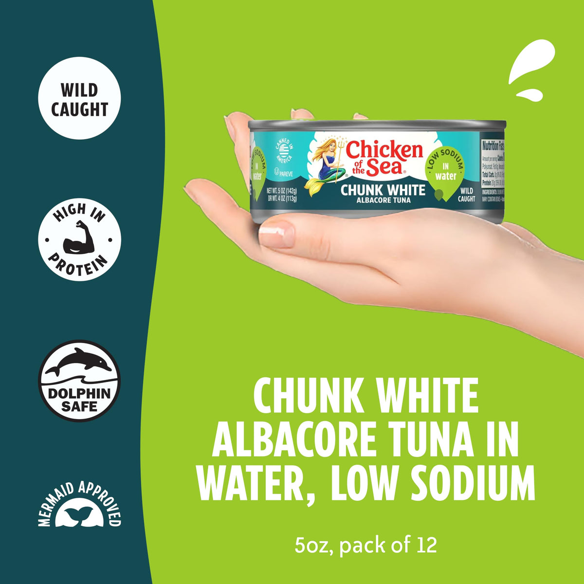 Chicken of the Sea Wild Caught Albacore Tuna in Water – 12-Pack, 5 oz Cans | High-Protein, Low-Fat