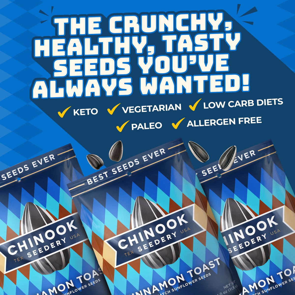 Chinook Seedery Cinnamon Toast Sunflower Seeds — Roasted, Low-Sodium, Keto Friendly, Gluten-Free, Non-GMO — 4 oz (12-Pack)