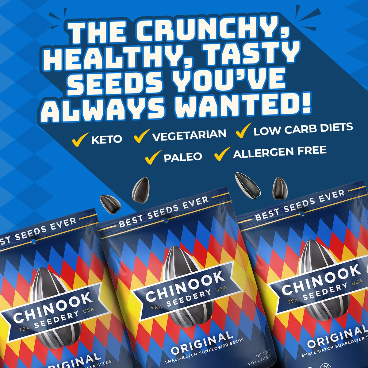 Chinook Seedery Sunflower Seeds to Eat — Jumbo Original, Roasted, Low Sodium | Keto, Gluten-Free, Non-GMO