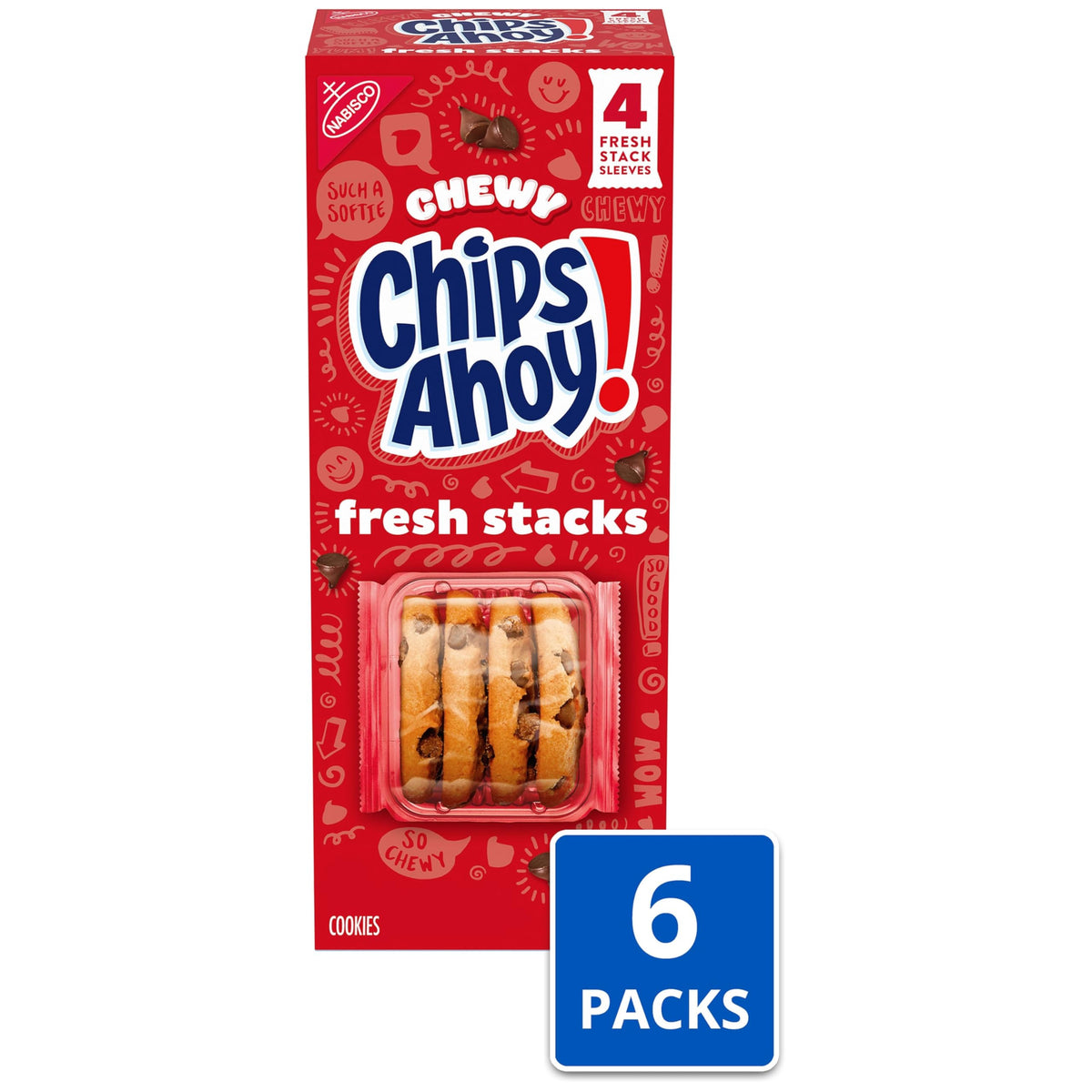 CHIPS AHOY! Fresh Stacks Chewy Chocolate Chip Cookies – Bulk Travel Snacks, 6 Boxes (24 Multi Snack Packs)