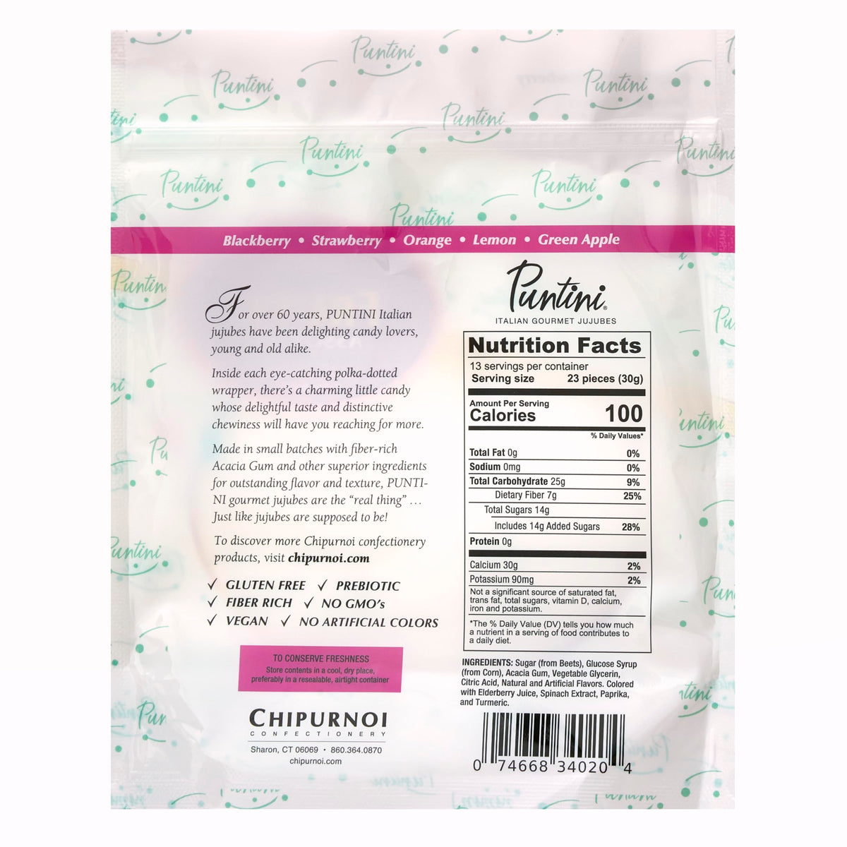Chipurnoi Puntini Fruit Assortment — Italian Gourmet Chewy Jujubes, Vegan, Gluten Free, 14 oz