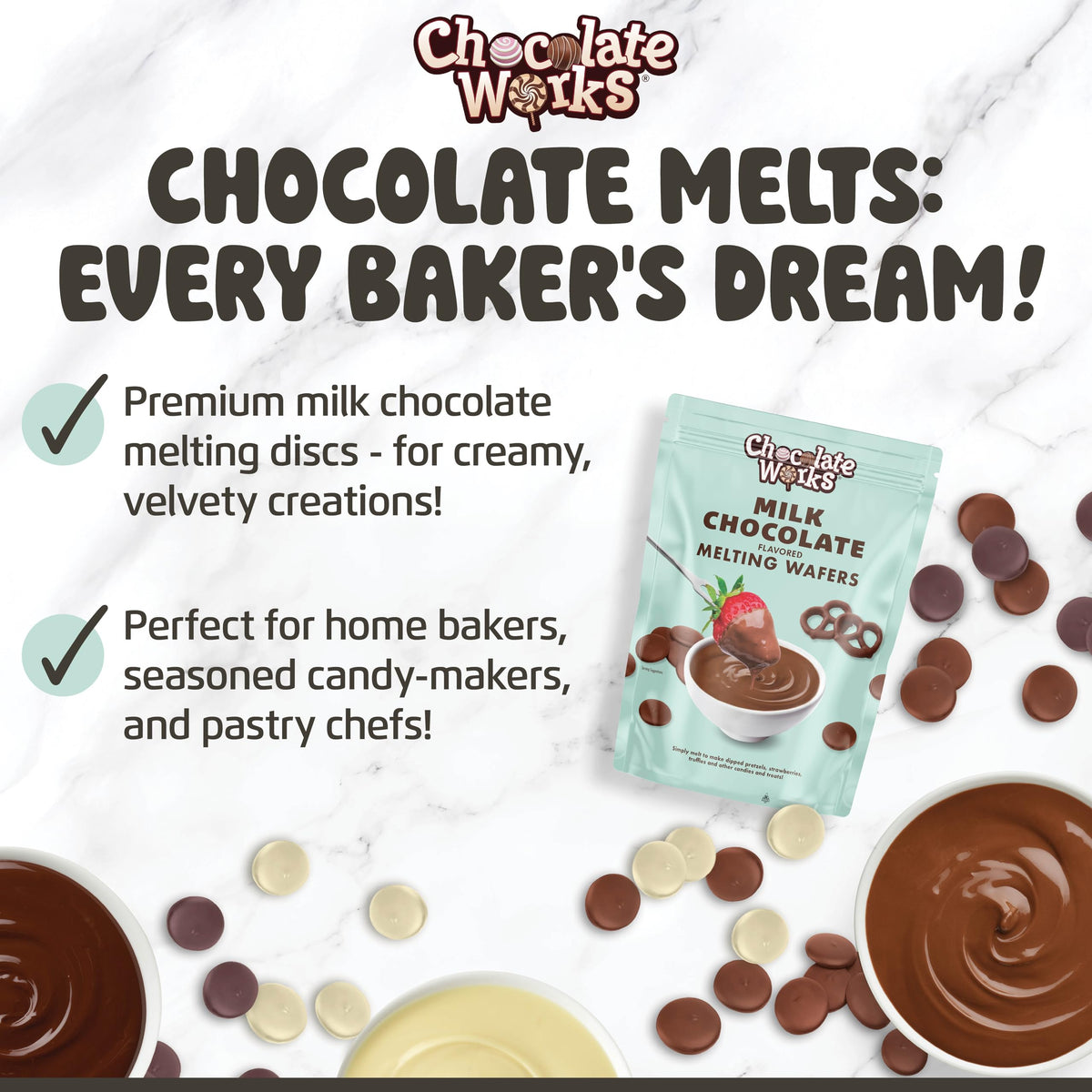 Chocolate Works Melting Chocolate Pack (10 oz x 3) – Milk, Dark & White