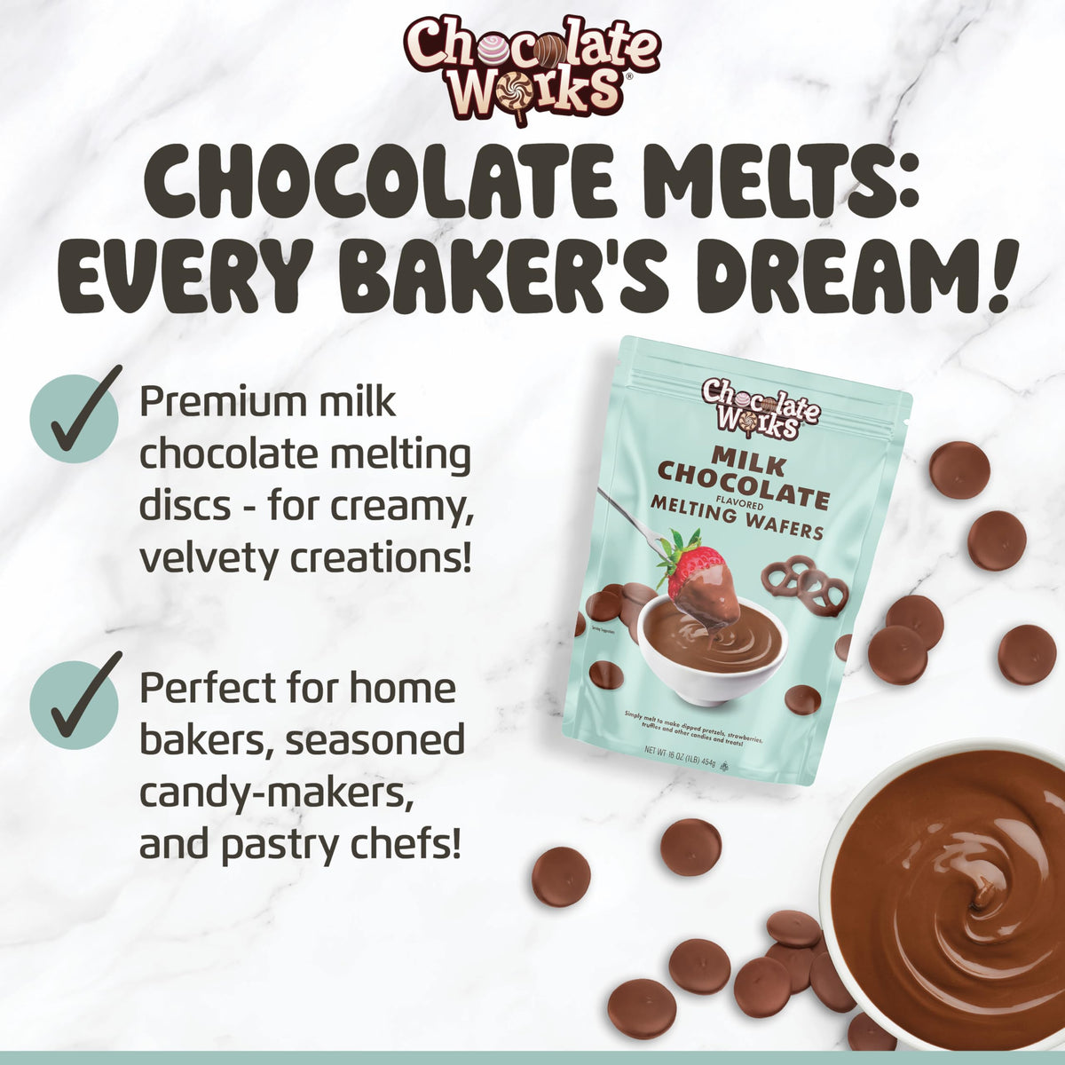 Chocolate Works Milk Melting Chocolate Discs — 1lb x5 Bulk Pack