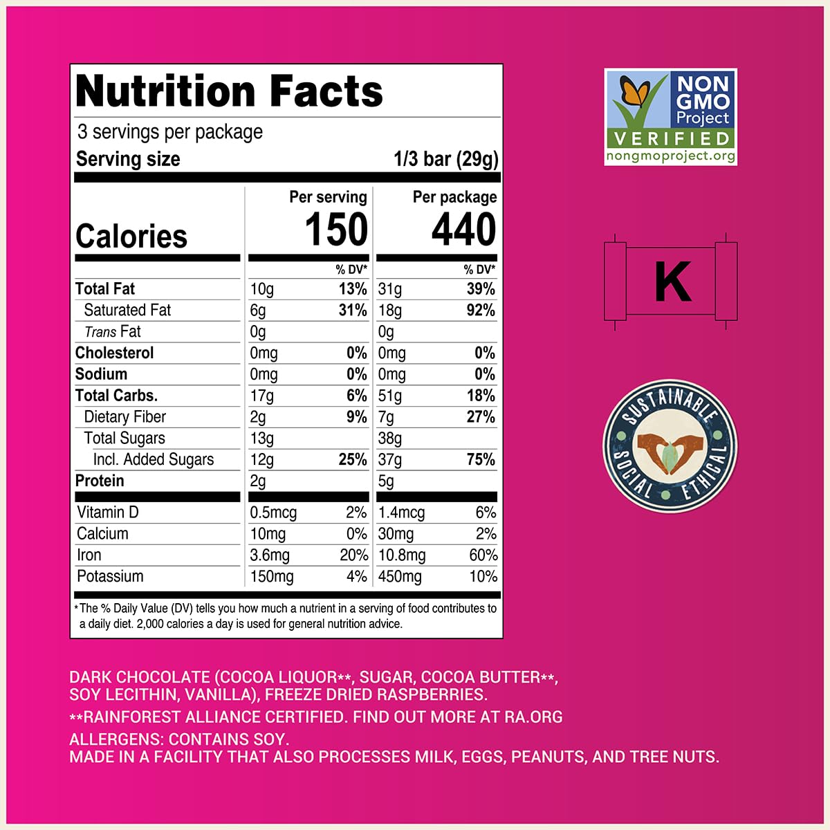 Chocolove Raspberries Dark Chocolate Bars – 55% Cocoa, 12-Pack Non-GMO