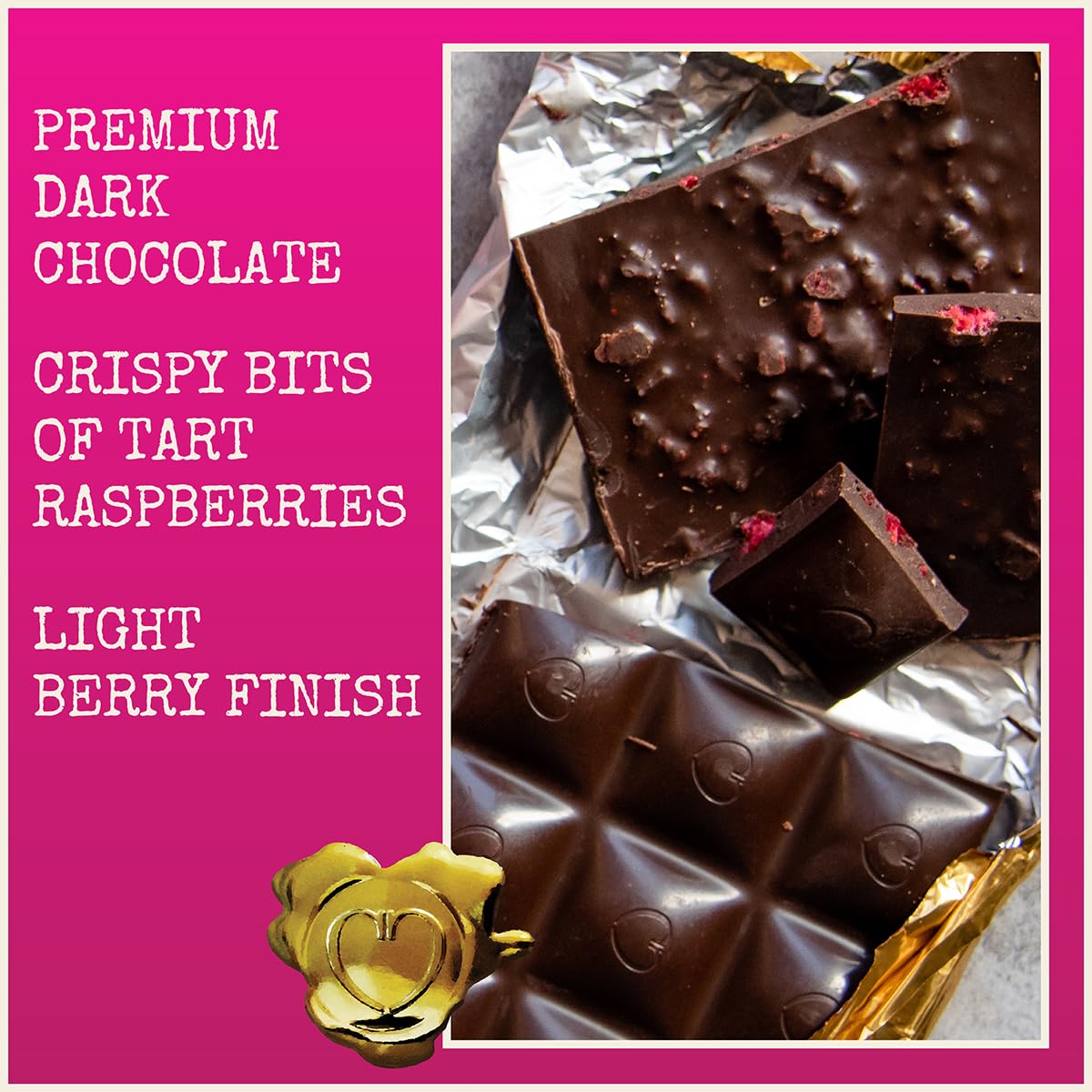 Chocolove Raspberries Dark Chocolate Bars – 55% Cocoa, 12-Pack Non-GMO