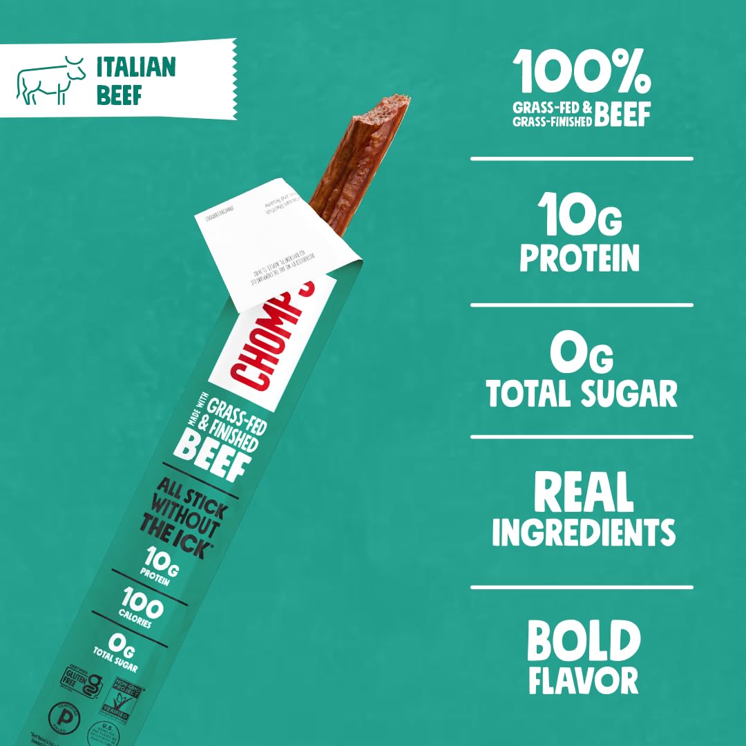CHOMPS Italian Beef Jerky Sticks – Grass-Fed, Keto, Whole30, AIP, 10-Pack