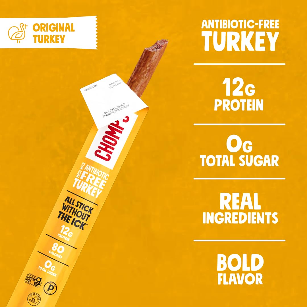 Chomps Original Turkey Jerky Sticks – 10-Pack | 12g Protein, Keto, Paleo, Whole30 Approved, Gluten Free, Zero Sugar