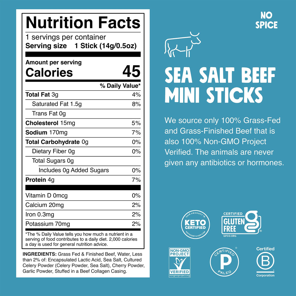 Chomps Grass-Fed Sea Salt Beef Jerky Sticks 0.5oz, 24-Pack | Keto Paleo Whole30