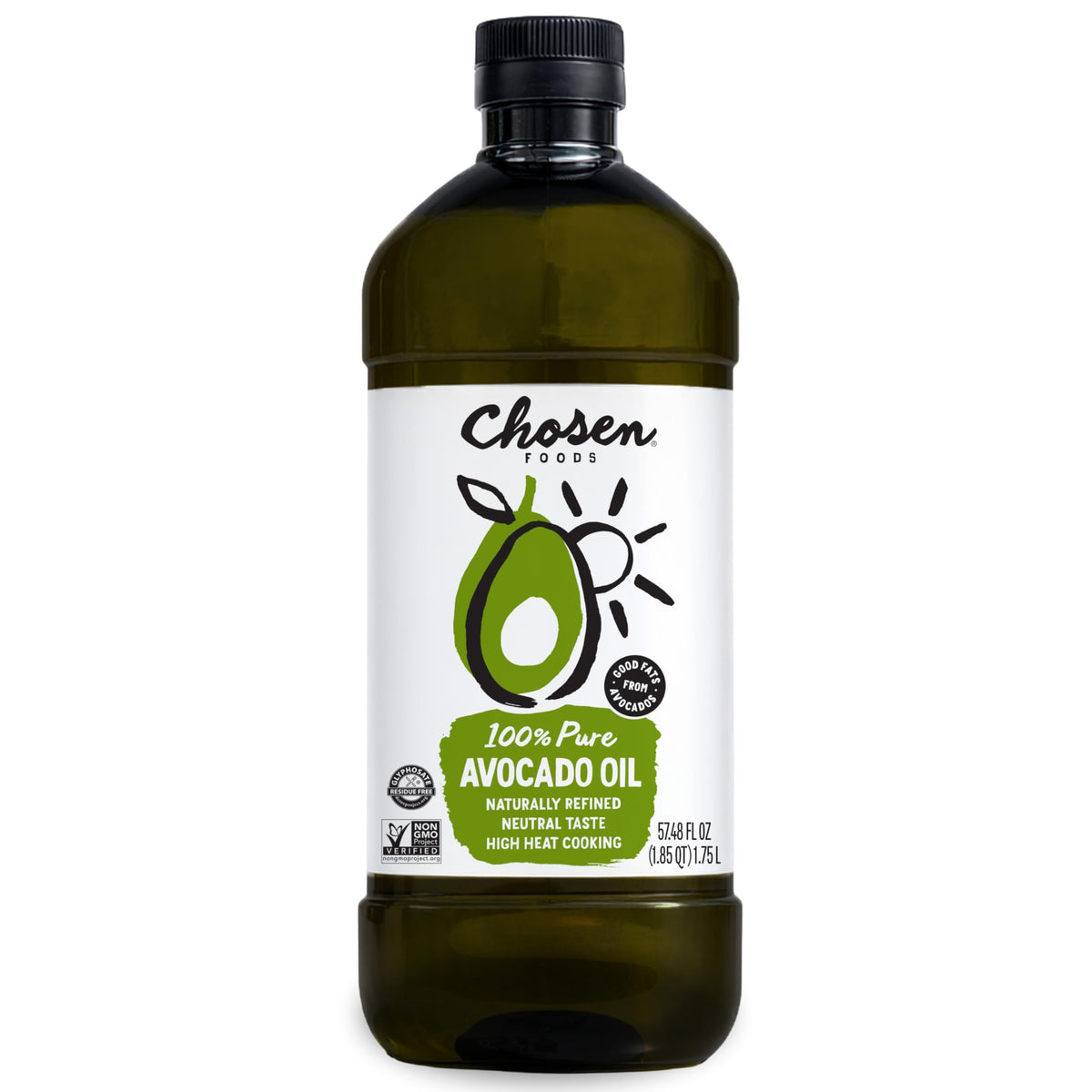 Chosen Foods Avocado Oil – 100% Pure, 1.75L, High Smoke Point (500°F)