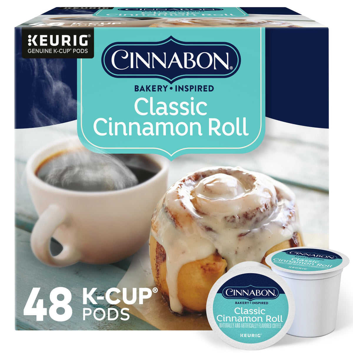 CINNABON Classic Cinnamon Roll K-Cups – Light Roast Coffee Pods (48 Count)