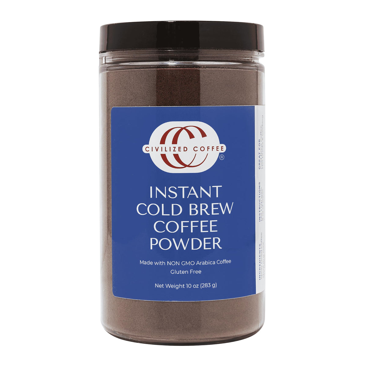 Civilized Coffee Instant Cold Brew Powder – Medium Dark Roast, Non-GMO, 100 Servings (10 oz)