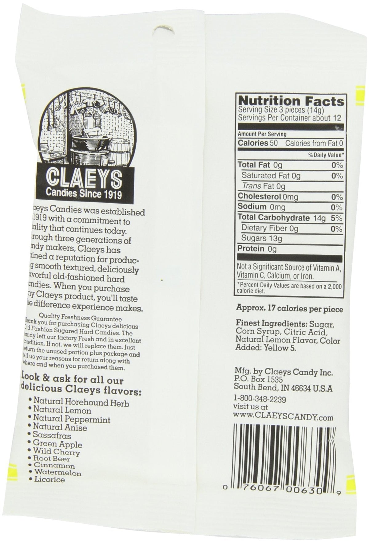 Claey's Lemon Drops – Old Fashioned, Naturally Lemon Flavored, Fat-Free – 6 oz (12-Pack)