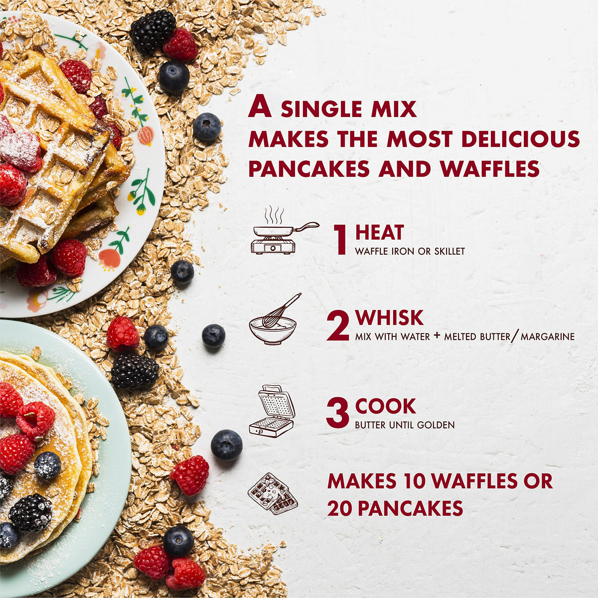 Classique Fare Belgian Waffle Mix – Light, Crisp Waffles, Pancakes, Muffins & Crepes | 6 x 16oz