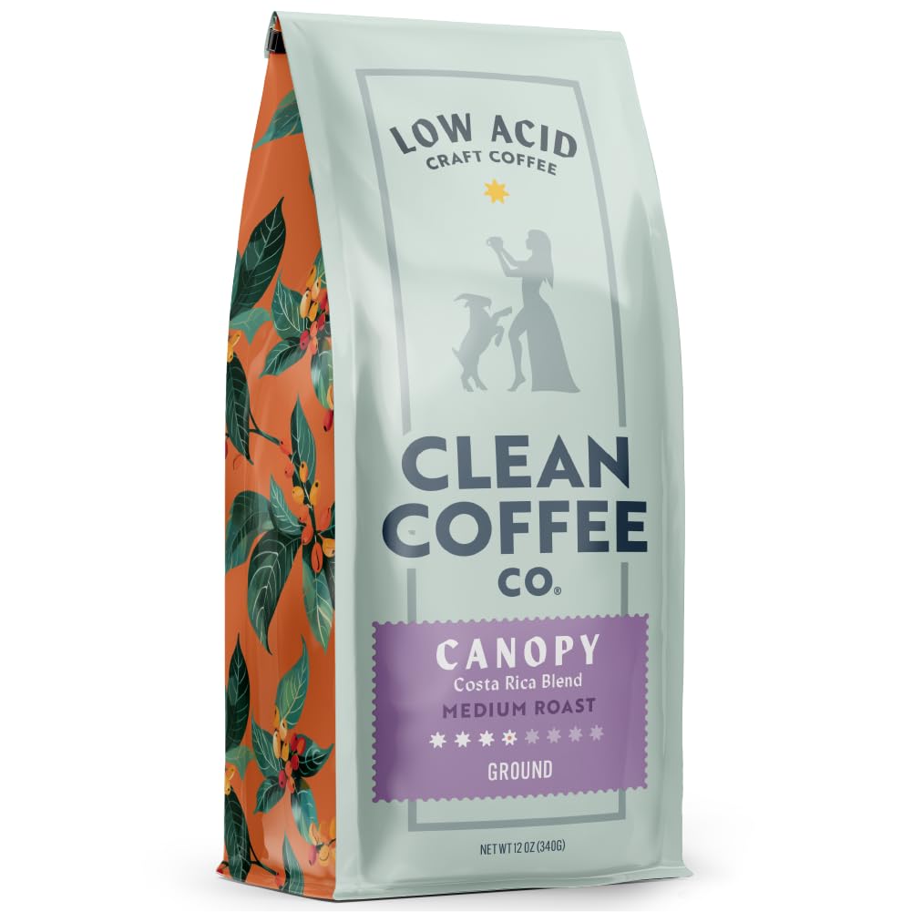 Clean Coffee Co. Low Acid Medium Roast – Costa Rica Blend, Mold & Mycotoxin Tested, Milk Chocolate, Roasted Nuts, Toasted Malt (Ground, 12 oz Bag)