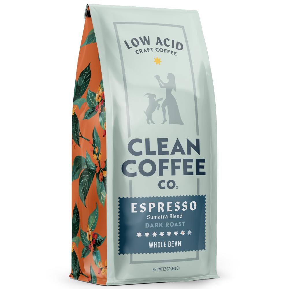 Clean Coffee Co. Low Acid Espresso Roast – Sumatra Blend, Mold & Toxin Tested, Dark Chocolate & Caramel Notes, 12 oz Whole Bean
