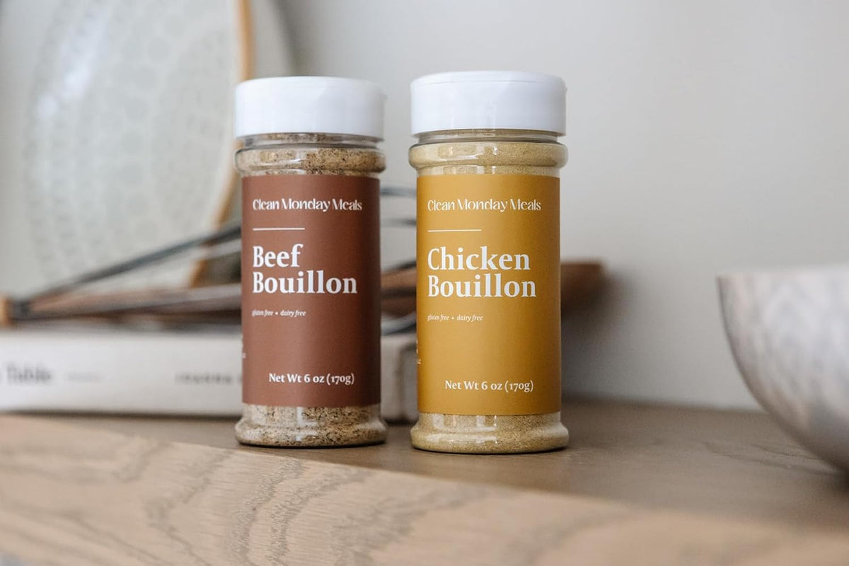 Clean Monday Meals Chicken & Beef Bouillon Powder | Gluten Free, Dairy Free, No Additives | Real Stock Base for Soups, Stews & Sauces | Two-Pack, 100 Servings Each