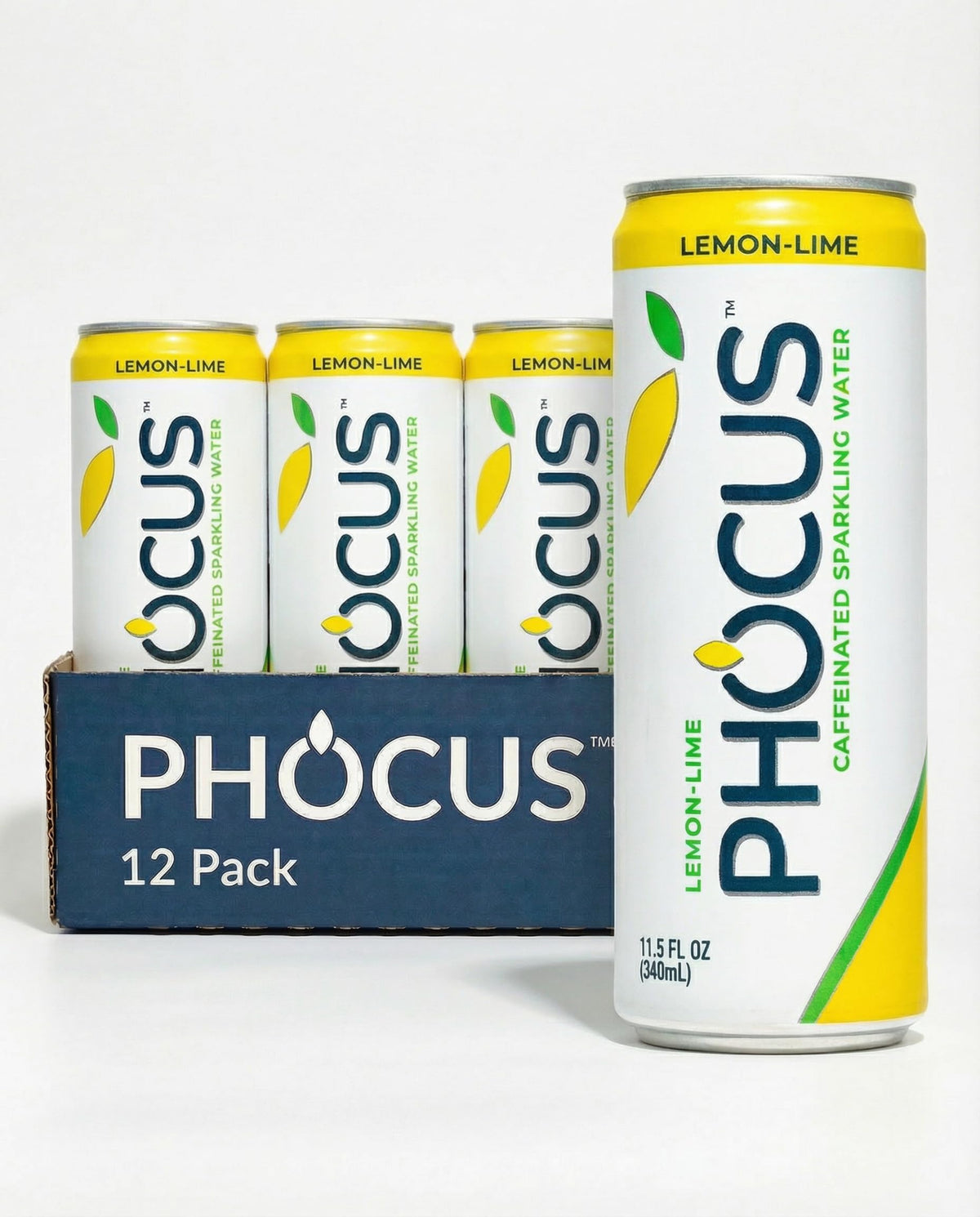 Phocus Caffeinated Sparkling Water – Lemon Lime (75mg Caffeine + L-Theanine) | 12-Pack | CLEAR CUT PHOCUS