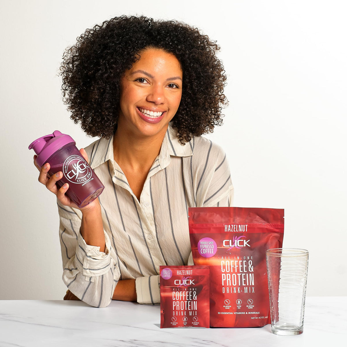 Click Coffee Protein Powder – Double Shot Espresso, 16g Protein, 23 Vitamins, Gluten Free, Hazelnut