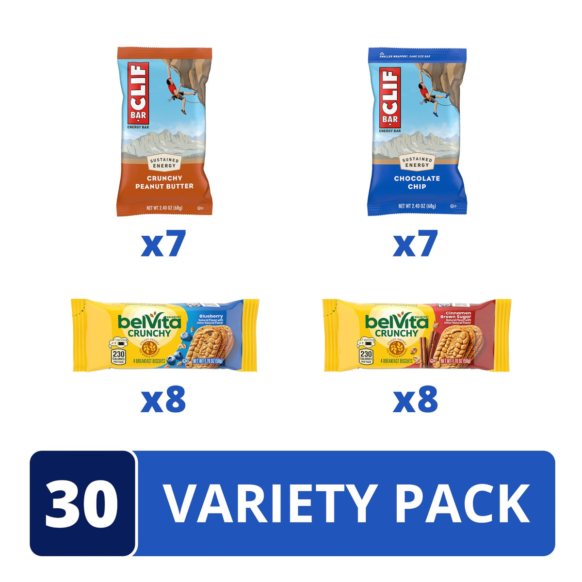 Belvita & CLIF BAR Variety Pack – 30 Count, 4 Flavors