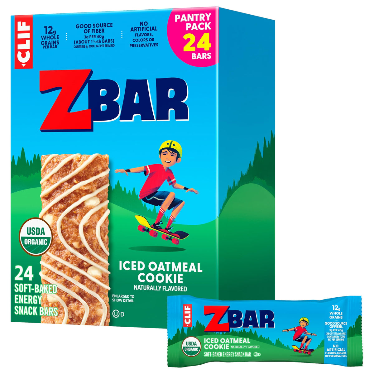 Zbar Iced Oatmeal Cookie Soft-Baked Energy Snack Bars – 24 Pack | Clif Kid ZBar