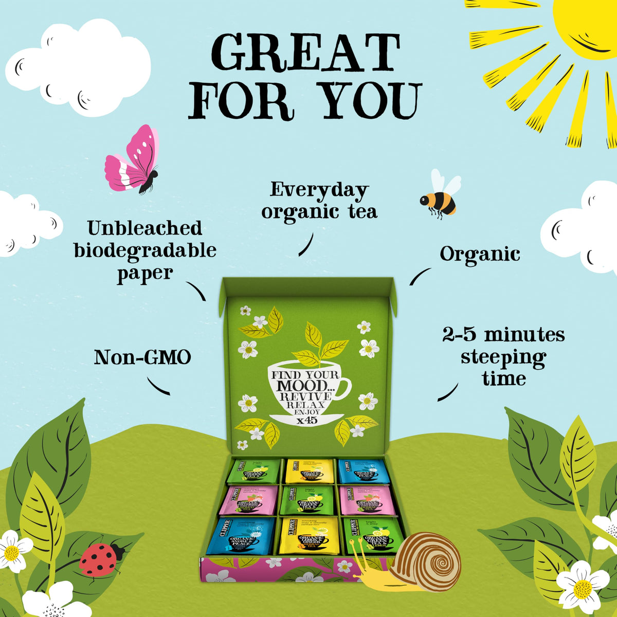 Clipper Tea Gift Box — Organic Herbal & Green Tea Sampler in 5 Flavors