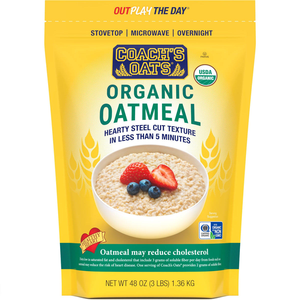 Coach's Oats Organic Oatmeal 3 lb – Quick-Cooking Cracked N Toasted Whole Grain Oats