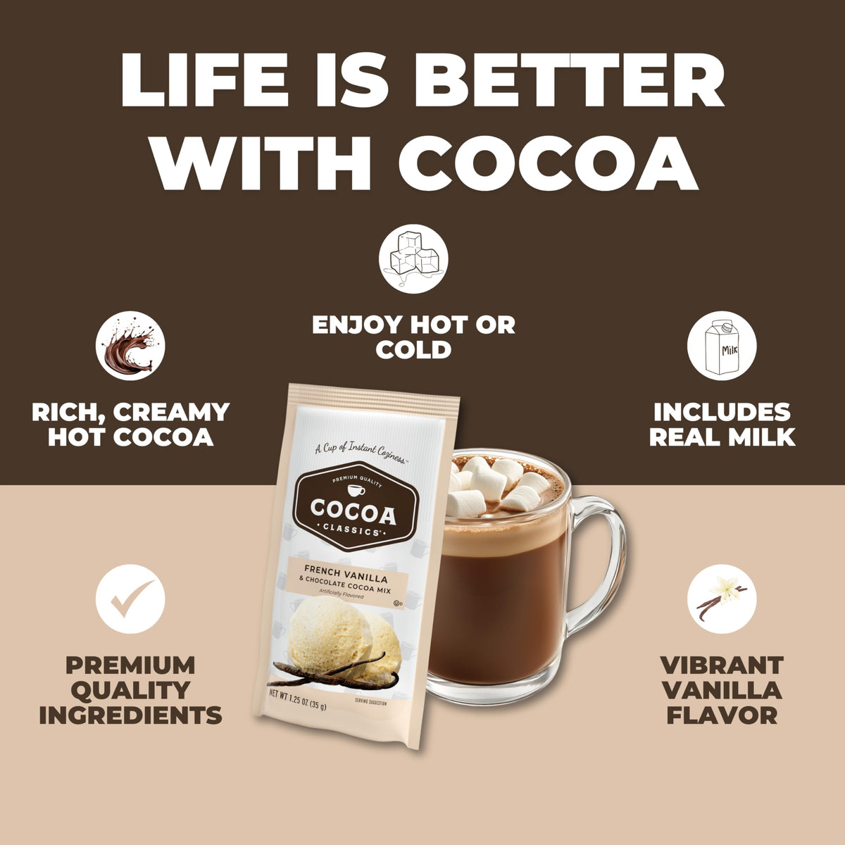 Cocoa Classics French Vanilla Cocoa Mix — 36 Pack, Gluten Free & Kosher Dairy