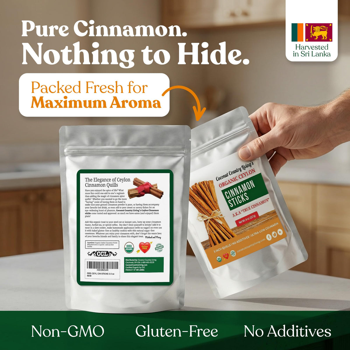 Organic Ceylon Cinnamon Sticks, 8 oz – Fair Trade, Gluten Free, 3-inch Quills from Sri Lanka