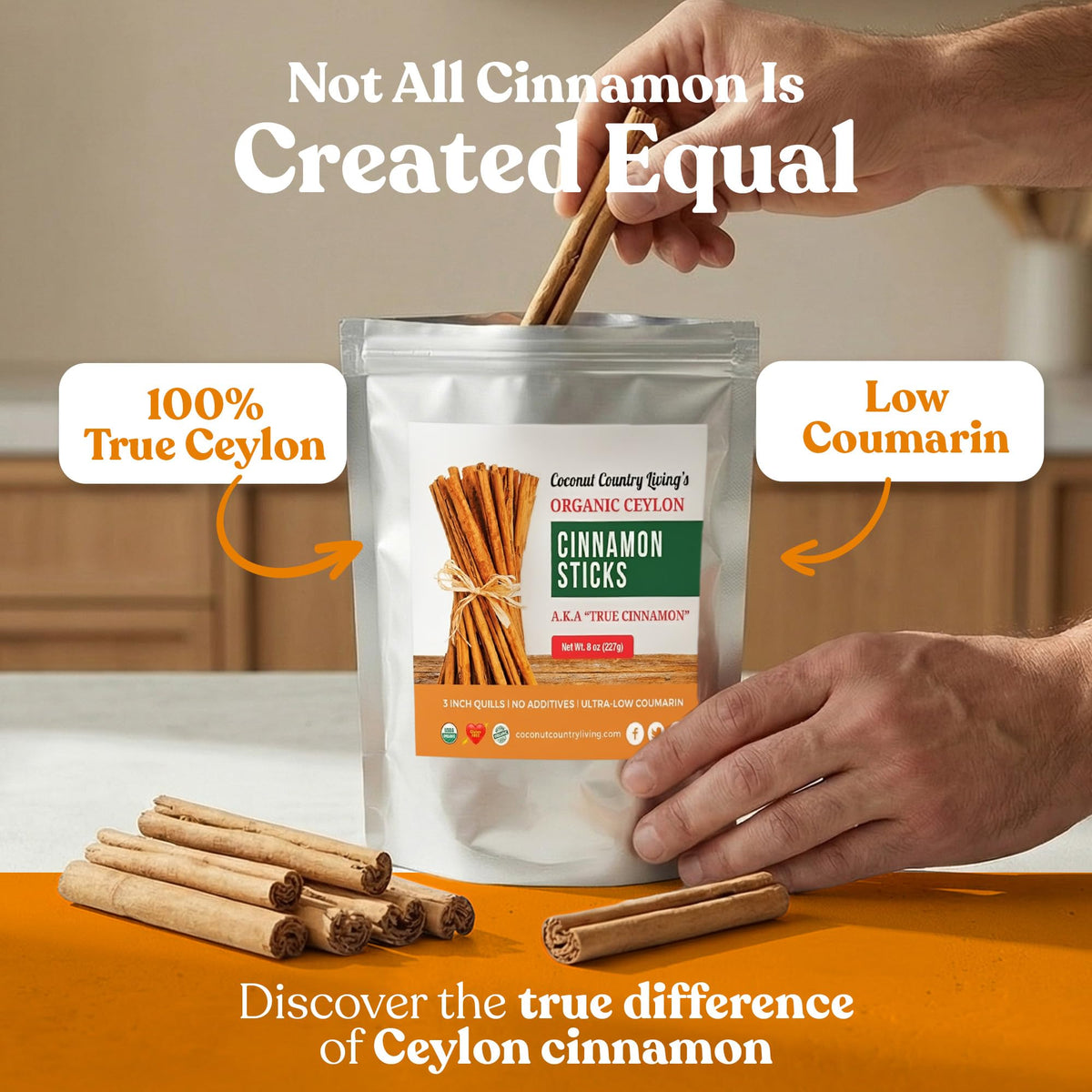 Organic Ceylon Cinnamon Sticks, 8 oz – Fair Trade, Gluten Free, 3-inch Quills from Sri Lanka
