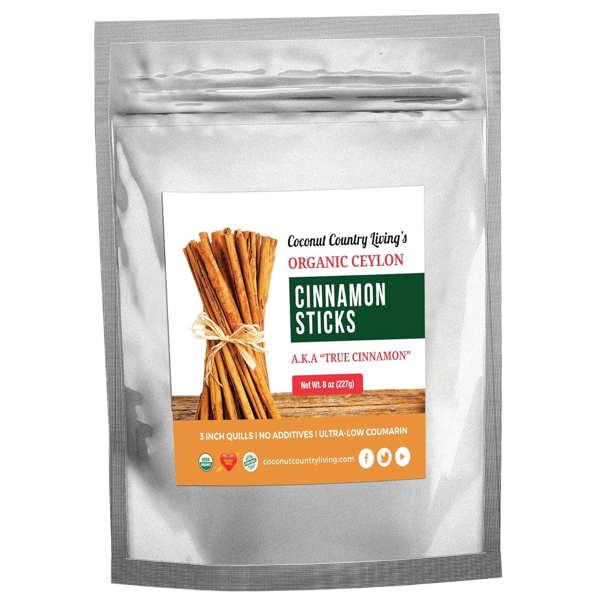 Organic Ceylon Cinnamon Sticks, 8 oz – Fair Trade, Gluten Free, 3-inch Quills from Sri Lanka