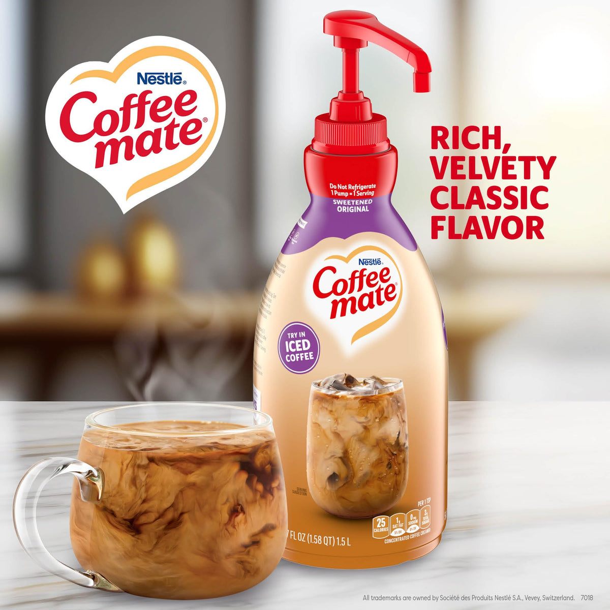 Nestle Coffee Mate Sweetened Original Liquid Creamer Pump Bottle – Non-Dairy, Shelf-Stable, 50.7 oz