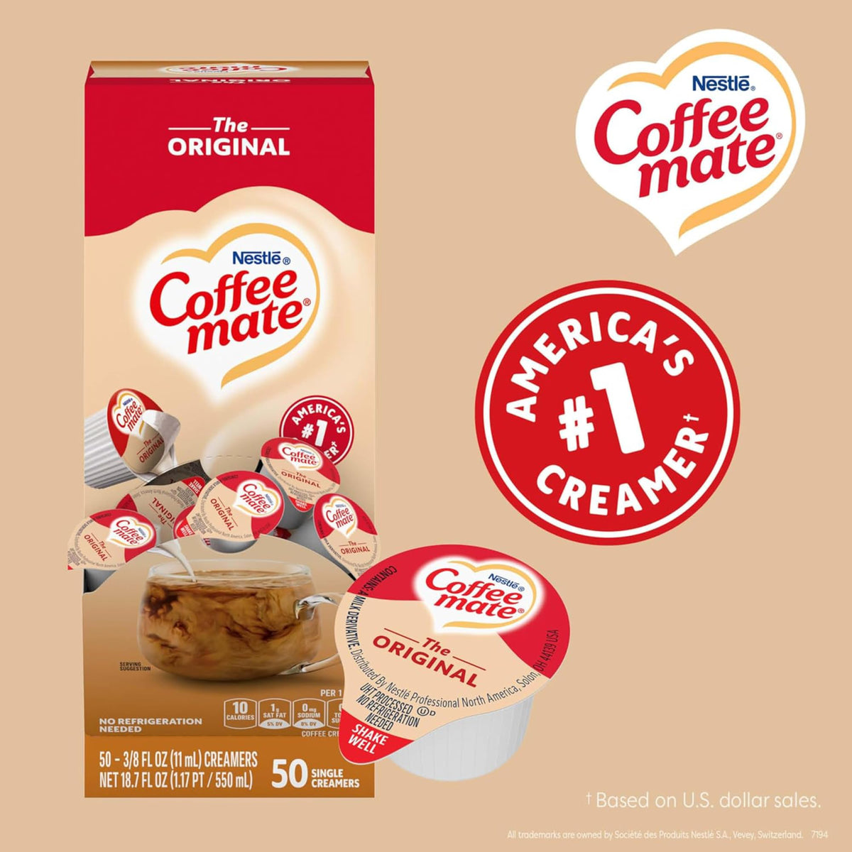 Coffee Mate Original Liquid Creamer 2-Pack – Non-Dairy Singles, 50-Count Each