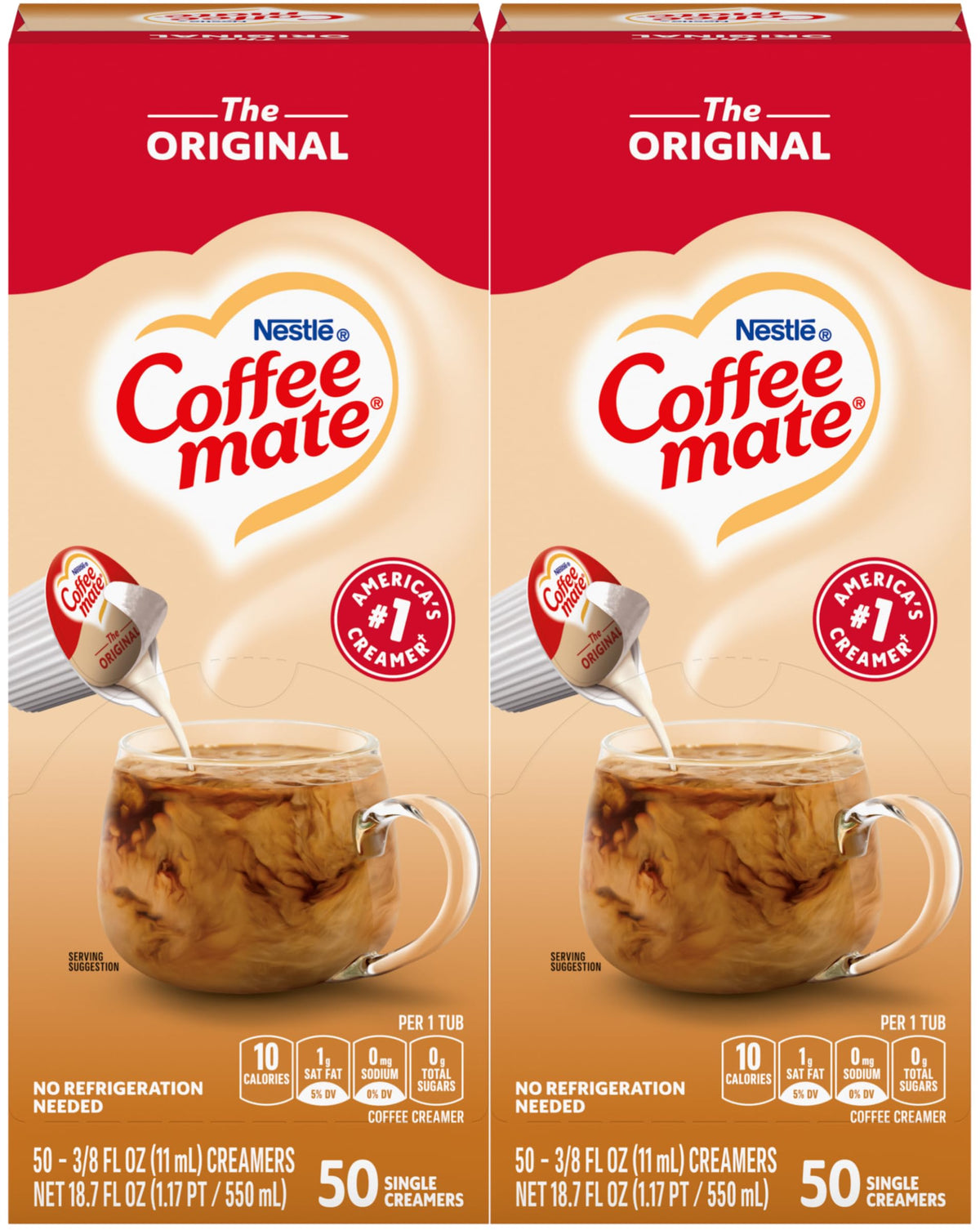 Coffee Mate Original Liquid Creamer 2-Pack – Non-Dairy Singles, 50-Count Each