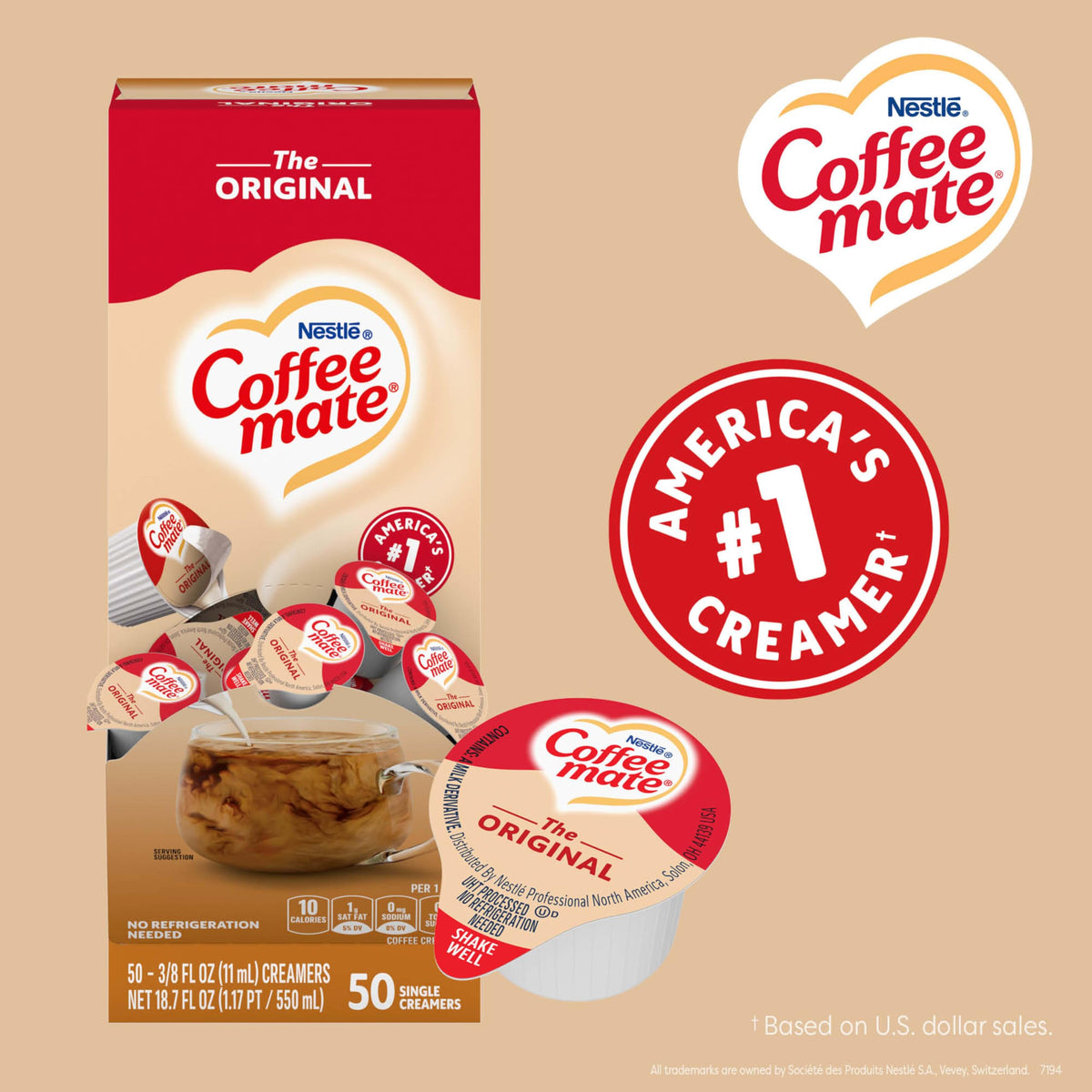 Coffee Mate Original Liquid Creamer Singles – Non-Dairy, Shelf-Stable, 0.375 fl oz, Pack of 200