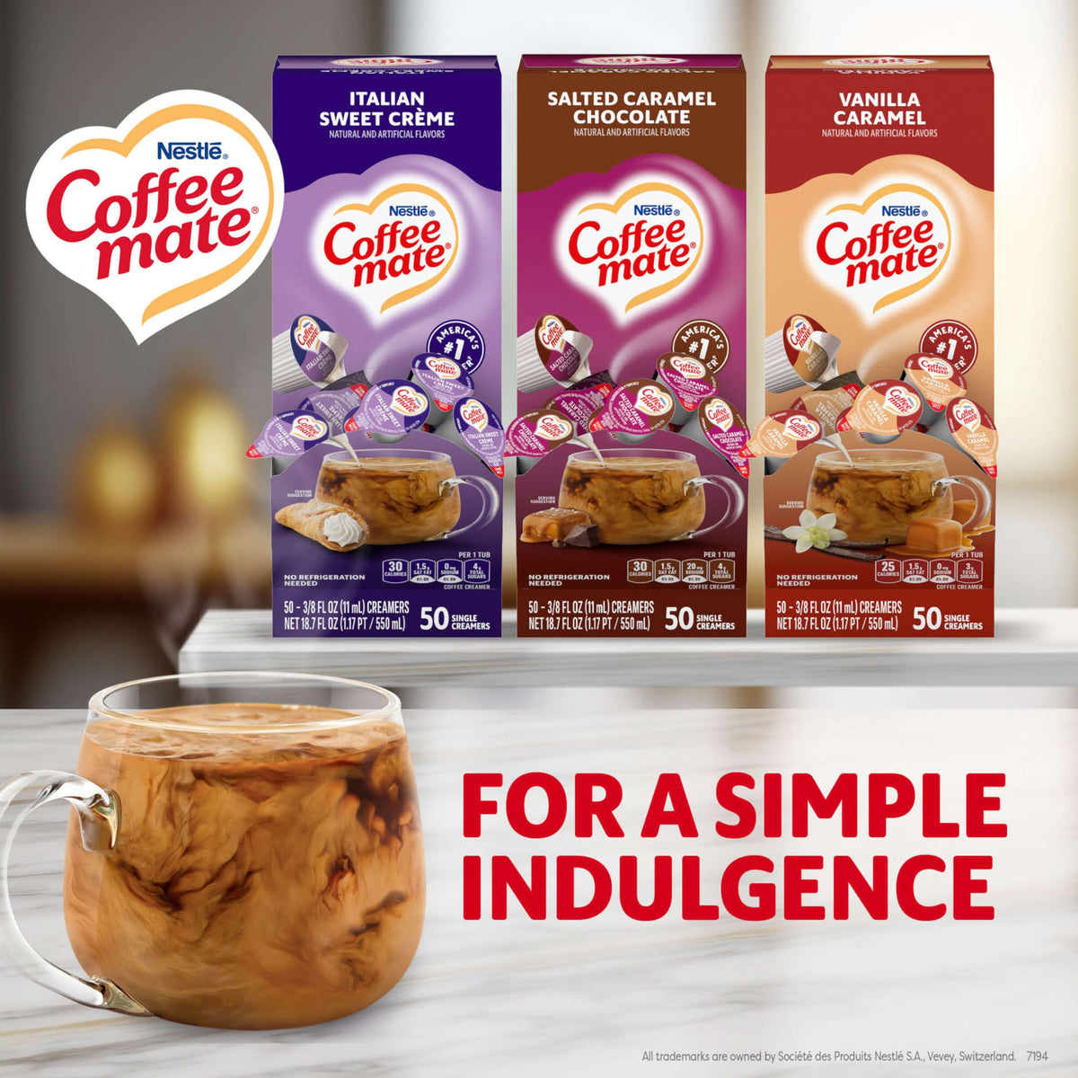 Coffee mate Creamer Singles Variety Pack: Italian Sweet Creme, Salted Caramel Chocolate, Vanilla Caramel (Non-Dairy, Shelf-Stable)