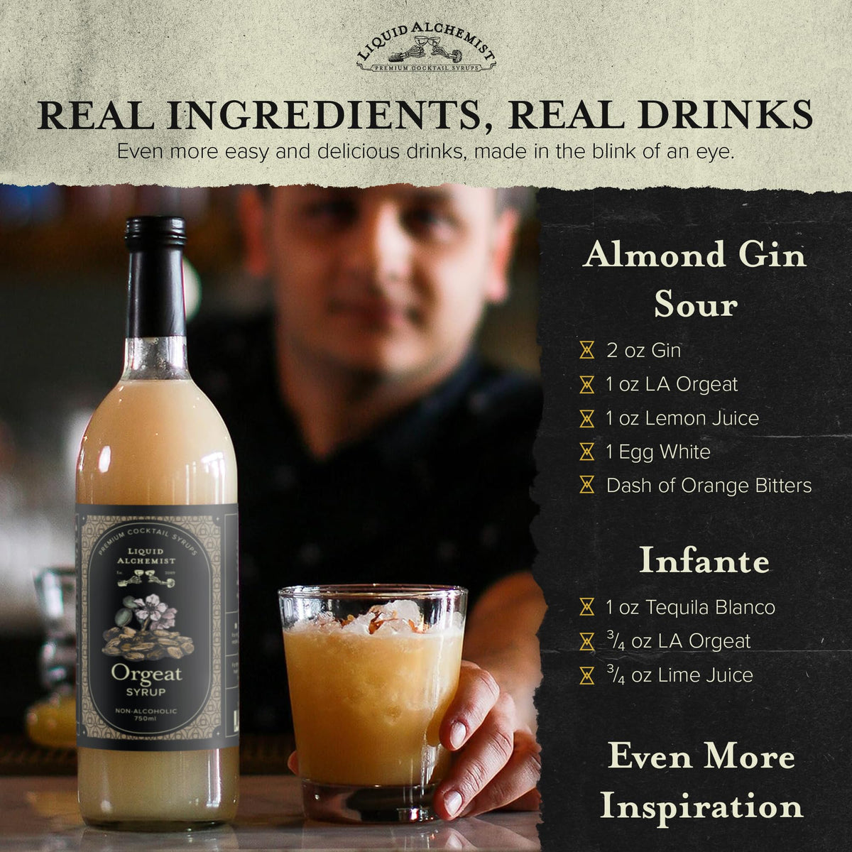 Liquid Alchemist Orgeat Syrup for Cocktails - Real Ingredients, Non-GMO, Vegan (25.4 oz)