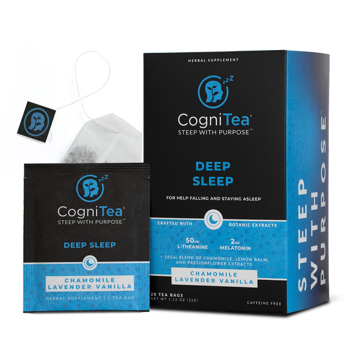 CogniTea Deep Sleep Tea – 2mg Melatonin, 50mg L-Theanine, Valerian & Chamomile