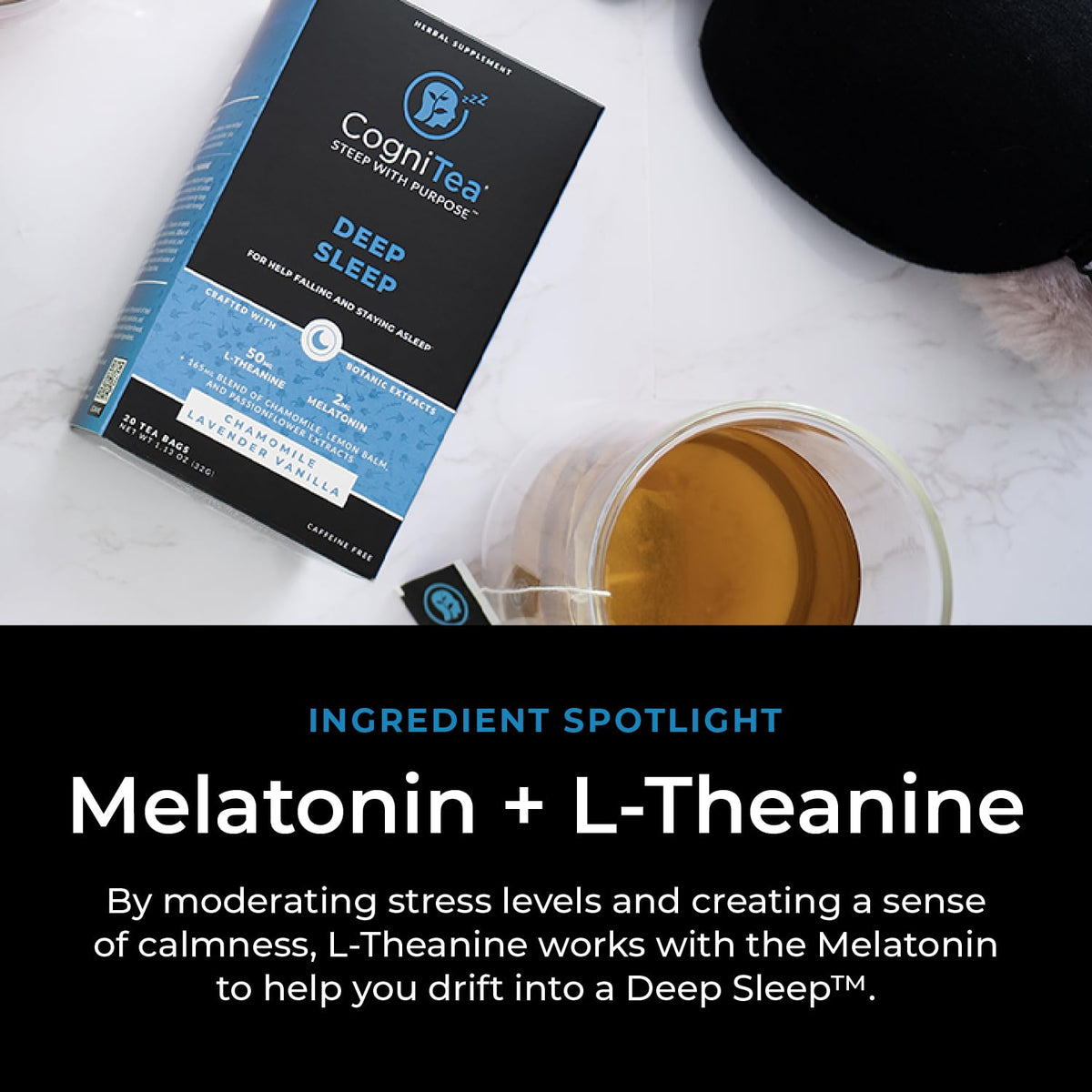 CogniTea Deep Sleep Tea – 2mg Melatonin, 50mg L-Theanine, Valerian & Chamomile