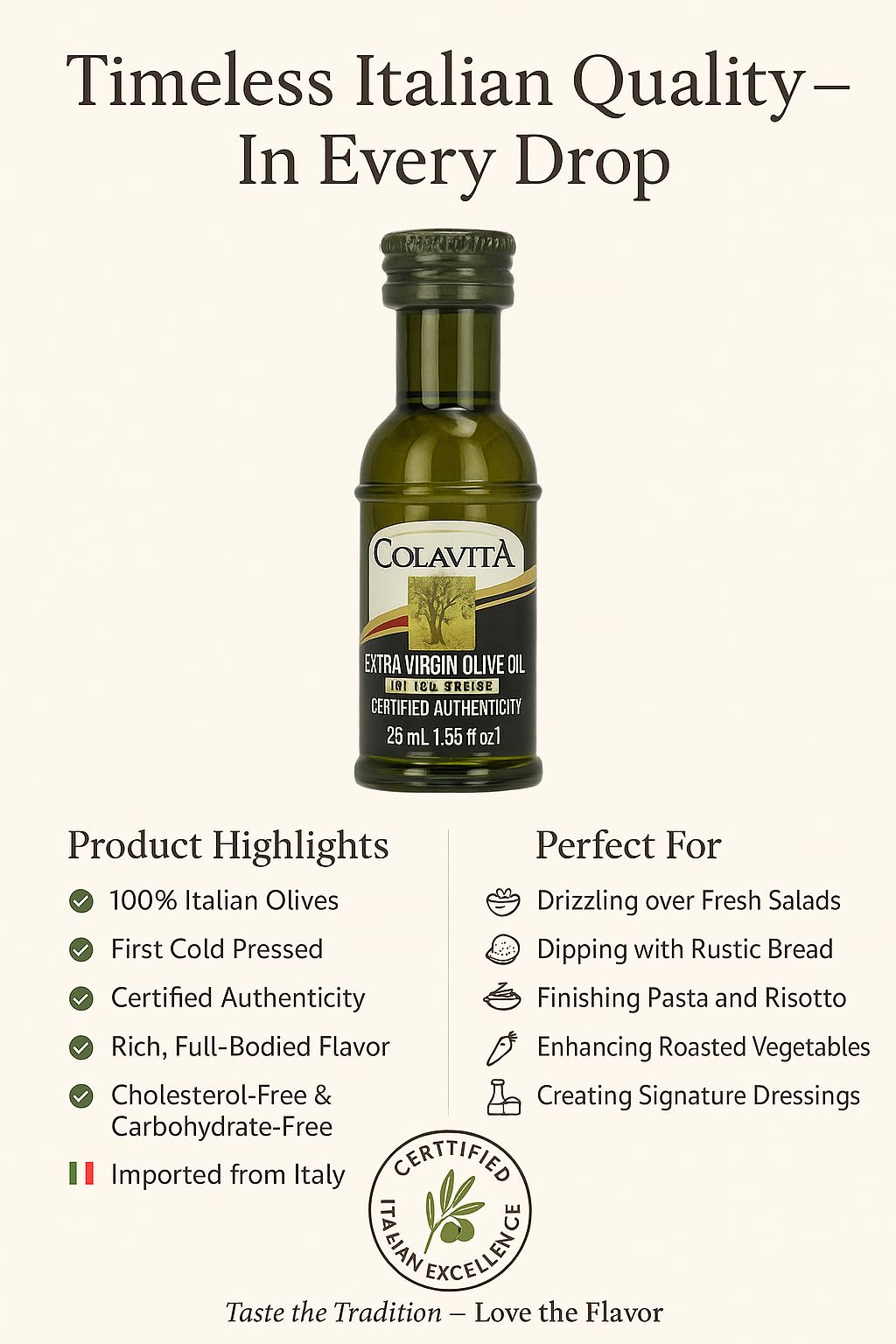 Colavita Mini EVOO – Premium Italian Extra Virgin Olive Oil, 80 x 25ml