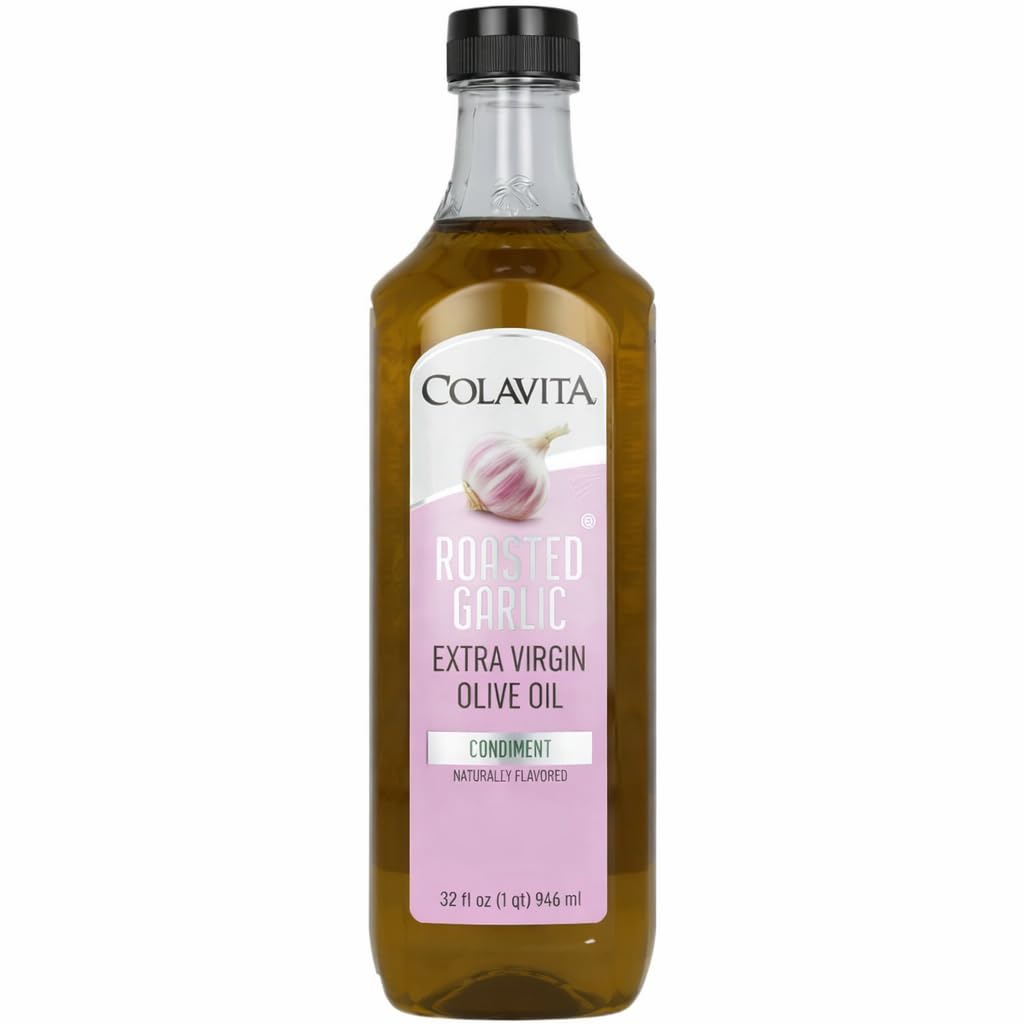 Colavita Roasted Garlic Extra Virgin Olive Oil | 32 Fl Oz EVOO Infused with Roasted Garlic