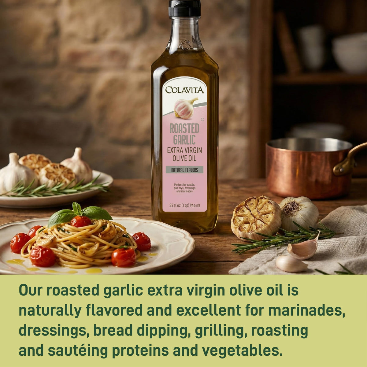 Colavita Roasted Garlic Extra Virgin Olive Oil | 32 Fl Oz EVOO Infused with Roasted Garlic